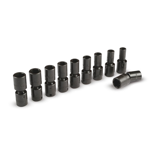10-PC. 3/8" Drive Metric Deep Universal Impact Socket Set - 6-PT.