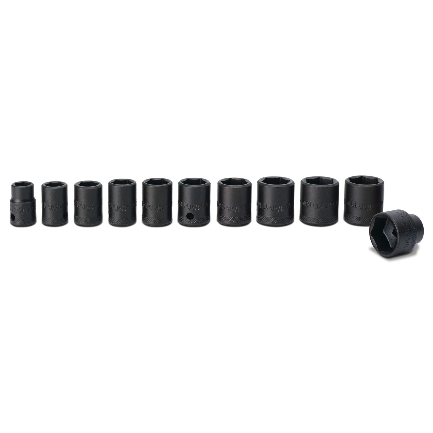 Socket Set, Standard Impact Metric in Metal Tray 3/8" Drive - 11-PC.