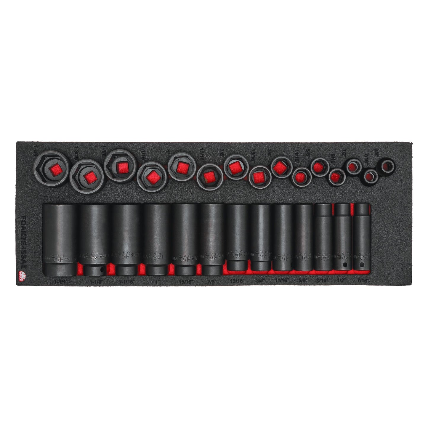 28-PC. 1/2" Drive SAE Standard/Deep Impact Socket Foam Set