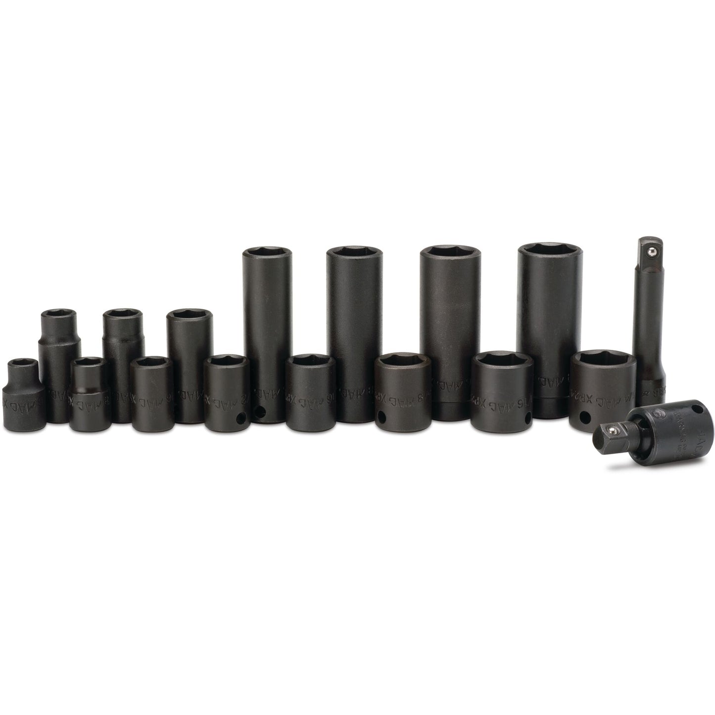 17-PC. 3/8" Drive SAE Standard and Deep Impact Socket Set With Extension And Universal Joint - 6-PT.