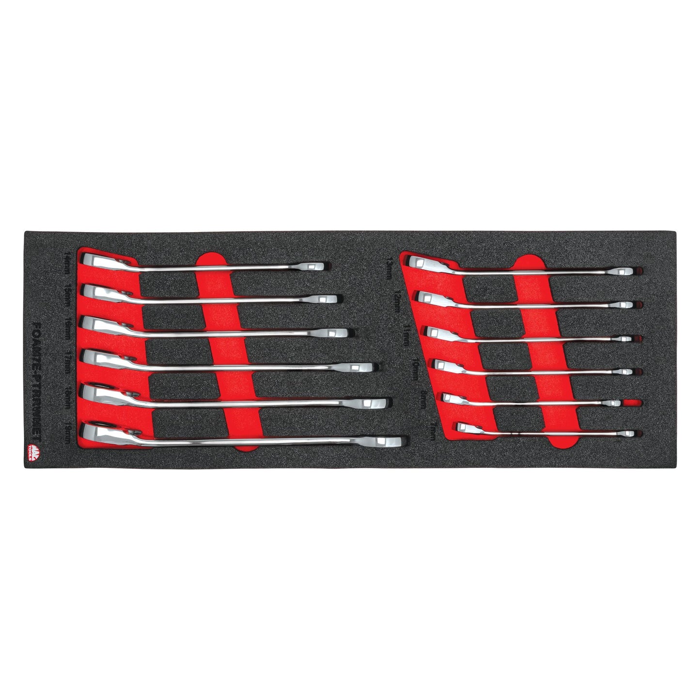 12-PC. Metric Reversible Ratcheting Wrench Foam Set