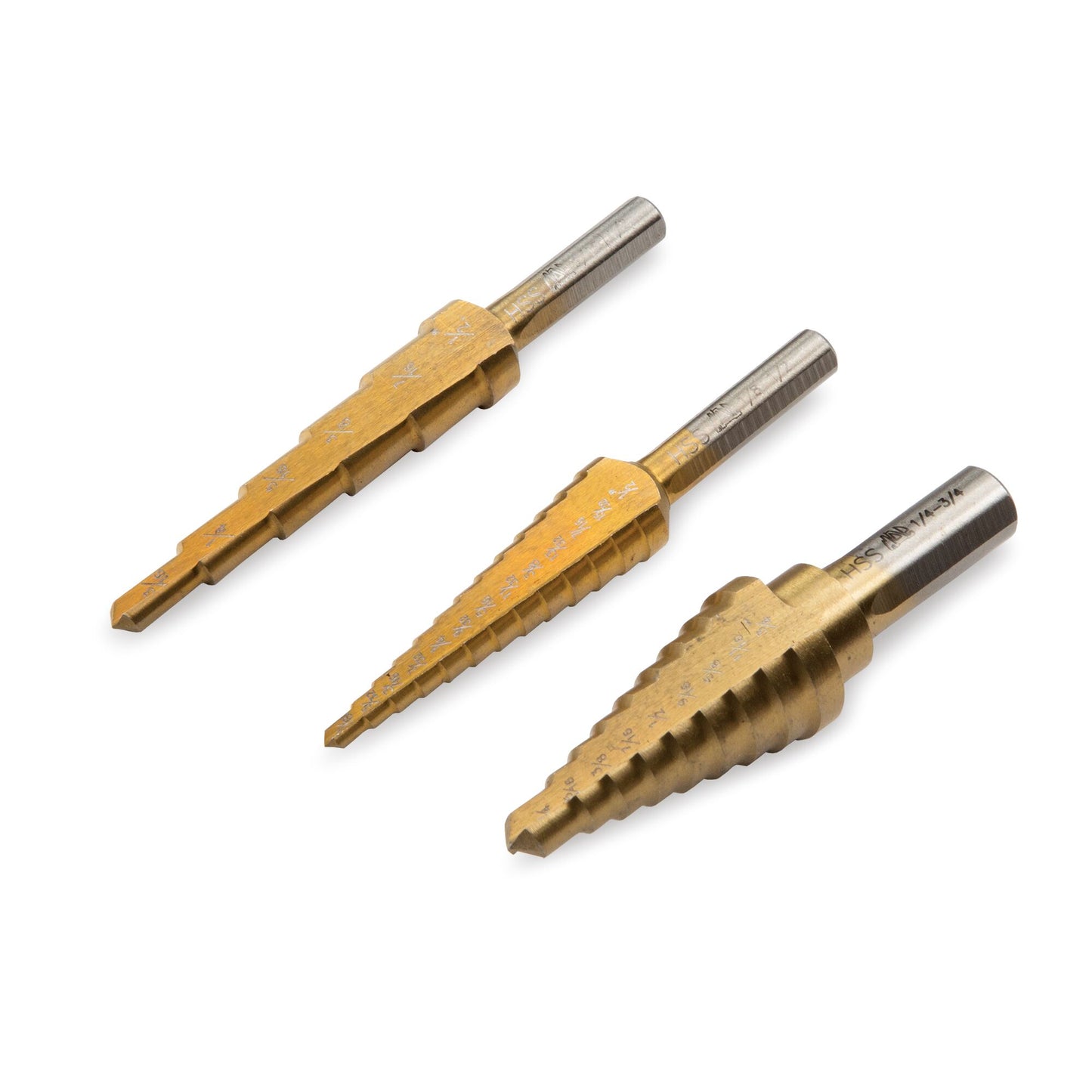 3-PC. Titanium-Nitride Coated Step Drill Set