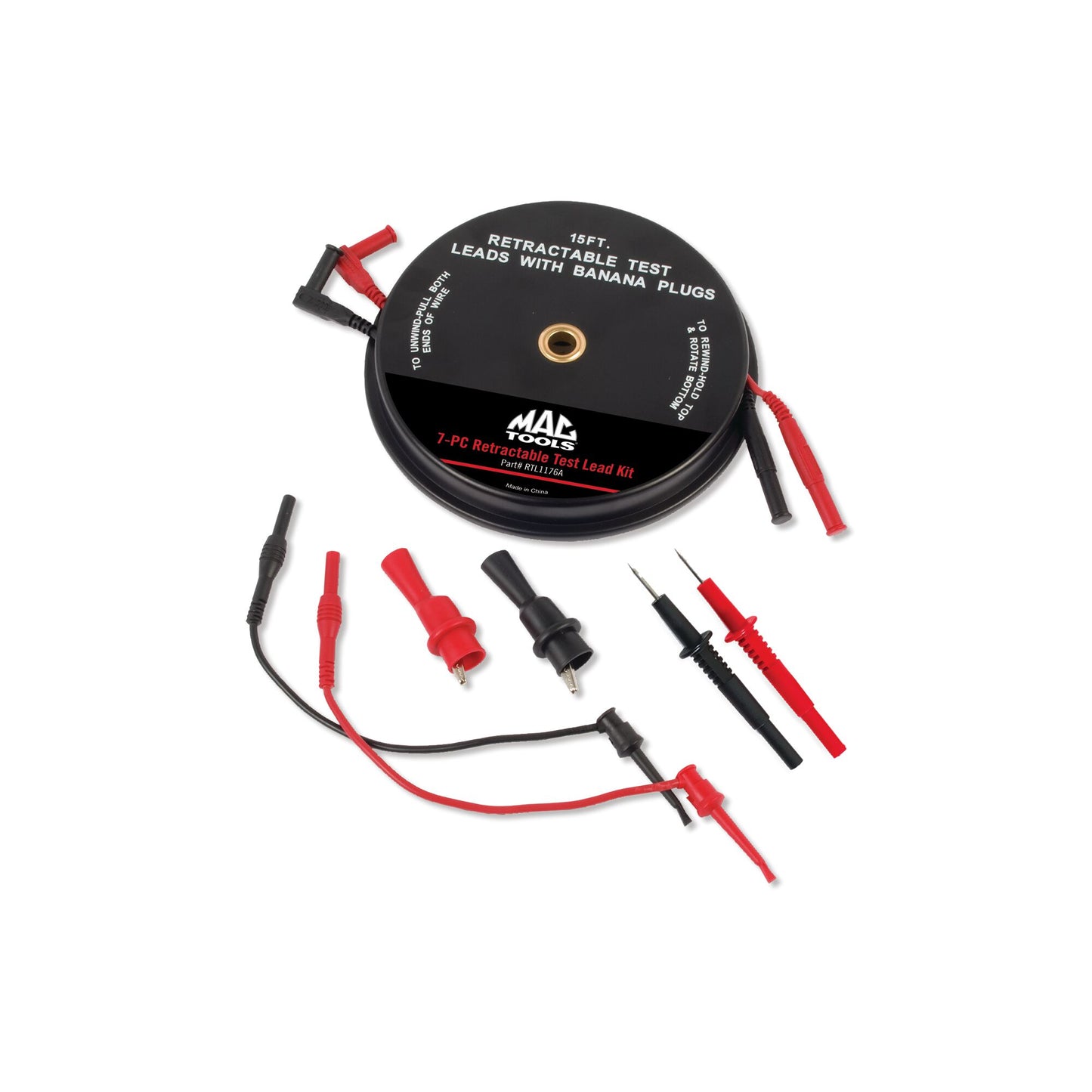 8-PC. Retractable Test Lead and Clip Set 15'