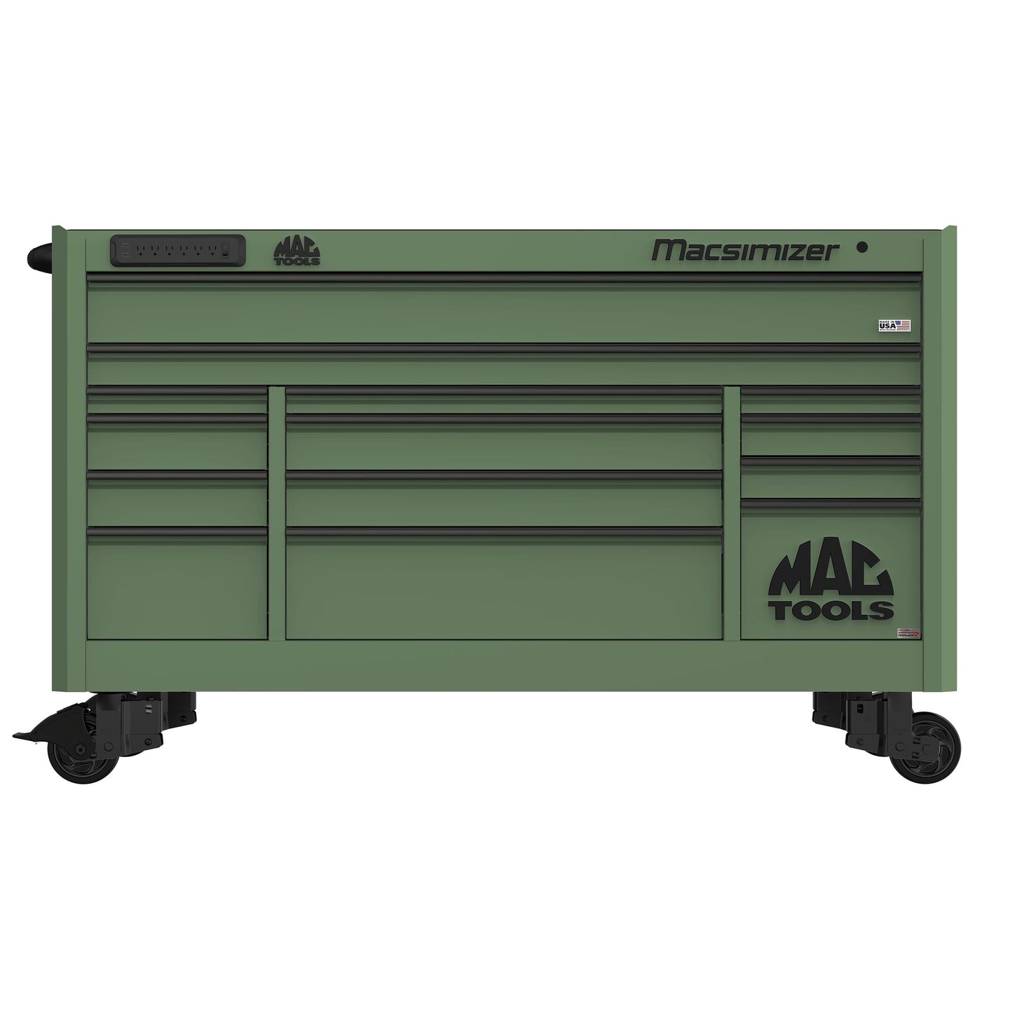 Macsimizer® Series 14-Drawer Workstation with PowerTech™ Drawer - Olive Green