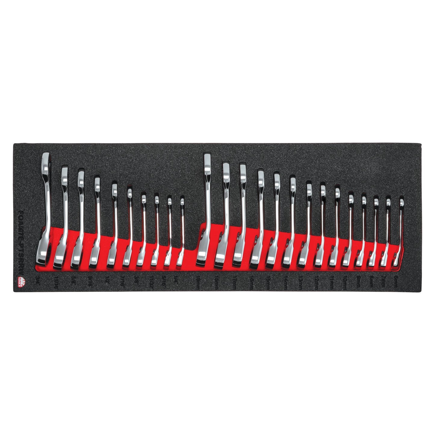 24-PC. 12-PT. SAE/Metric Stubby Reversible Racheting Wrench Foam Set