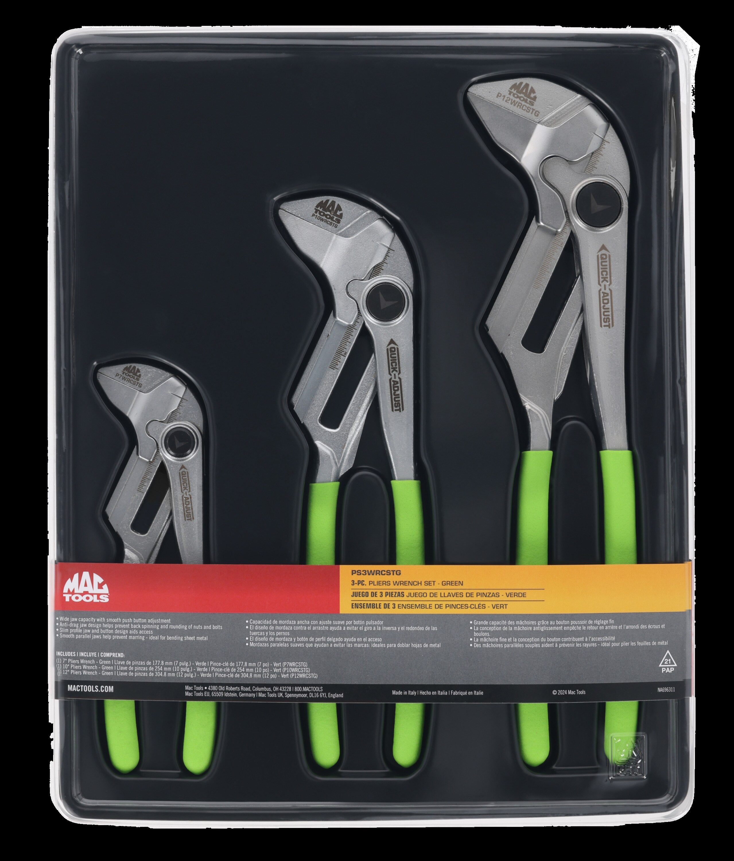 3pc Pliers Wrench Set - Green - PS3WRCSTG | Mac Tools