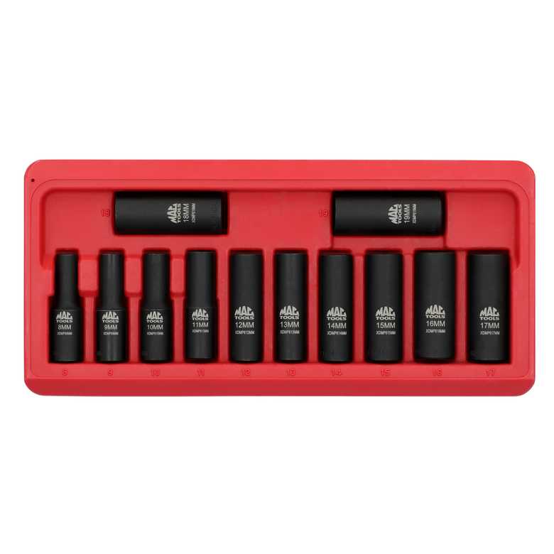 12-PC. Metric Deep Magnetic Impact Socket Set, 3/8