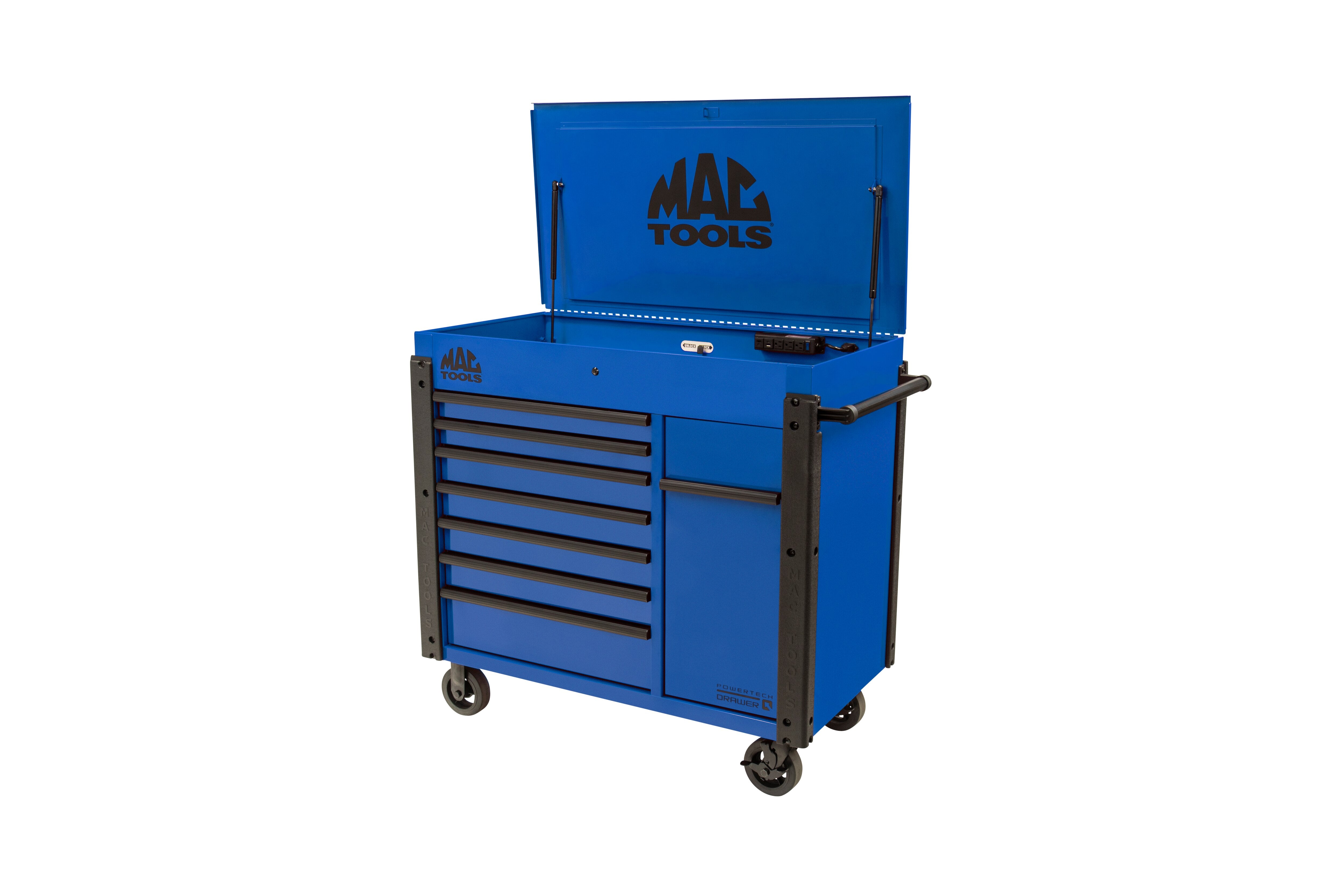 7-Drawer Drop-Top Cart with 49” Vertical Power Drawer Blue