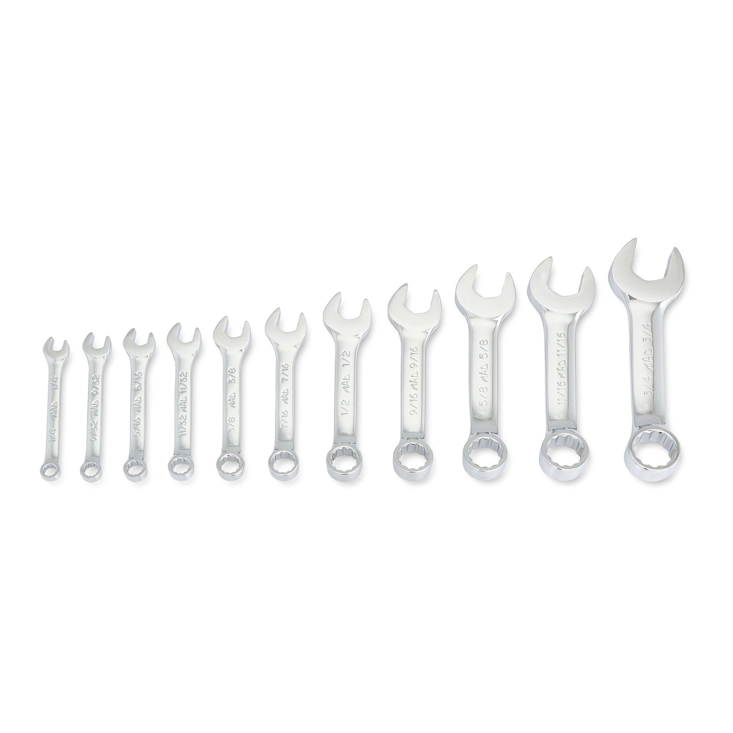 11-PC. SAE Knuckle Saver Stubby Combination Wrench Set - 12-PT.