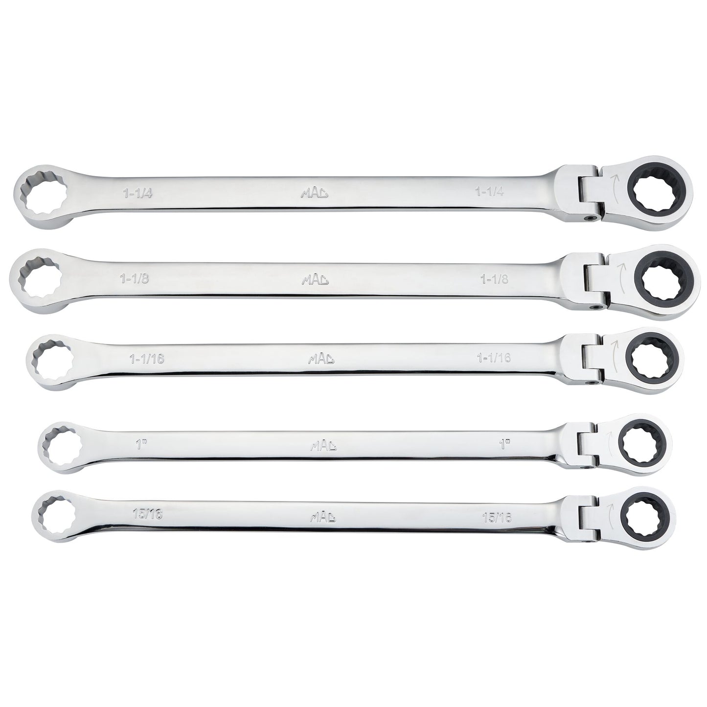 5-PC. SAE XL Flex Head Ratcheting Wrench Set – 12 pt.