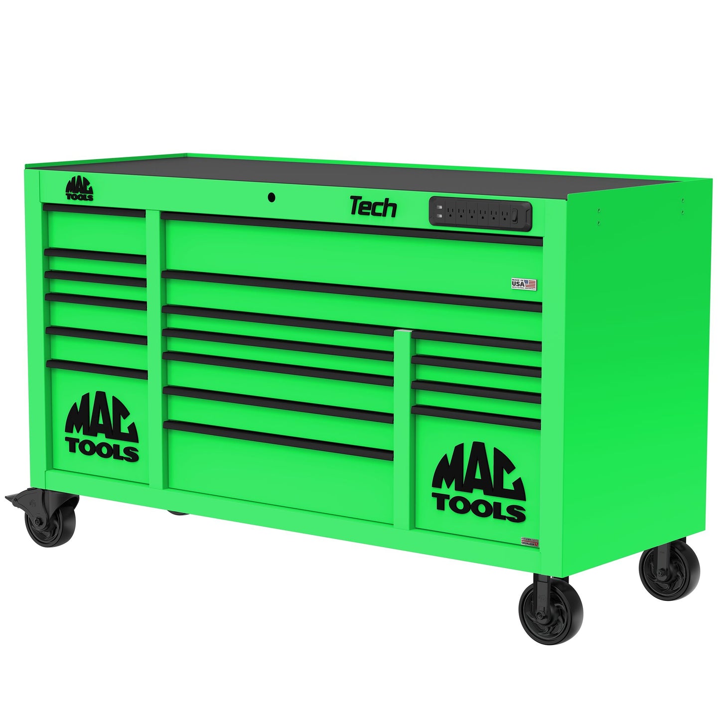 Tech™ Series 16-Drawer Workstation with PowerTech™ Drawer - Lime Green