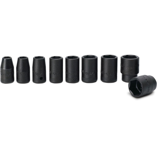 9-PC. 1/4" Drive Metric Impact Socket Set - 6-PT.