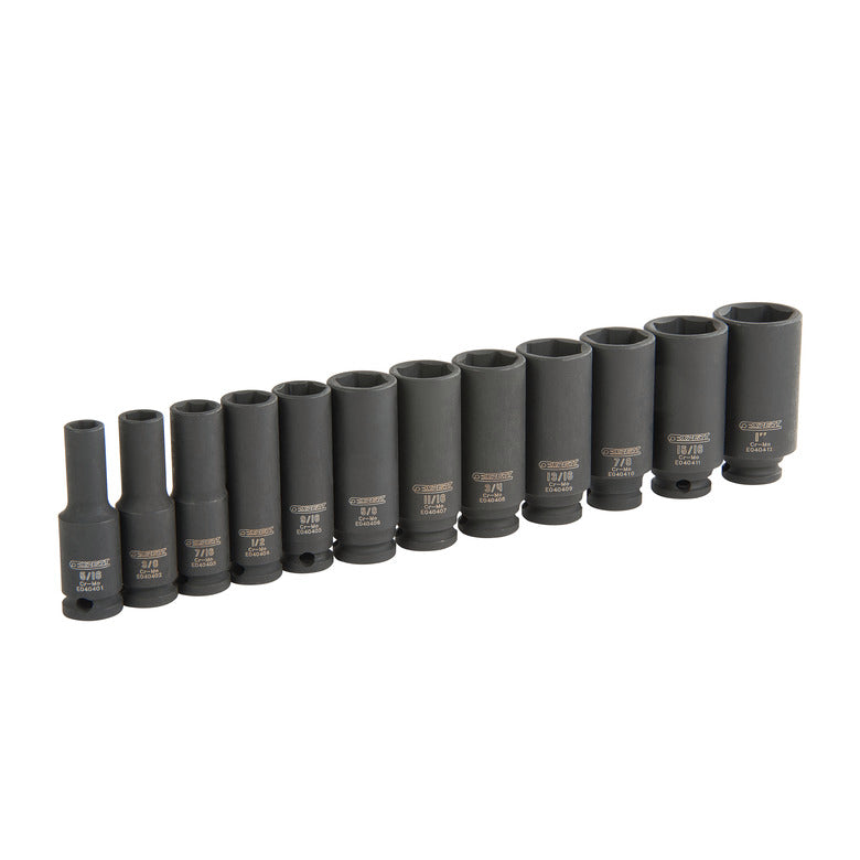 12-PC. 3/8" Drive SAE Deep Impact Socket Set - 6-PT.