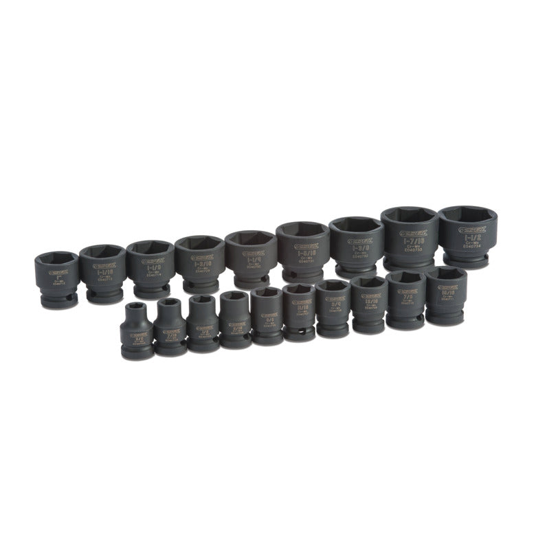 19-PC. 1/2" Drive Impact Socket Set - 6-PT.
