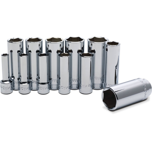 Socket Set, Deep SAE in Metal Tray 3/8" Drive - 12-PC.