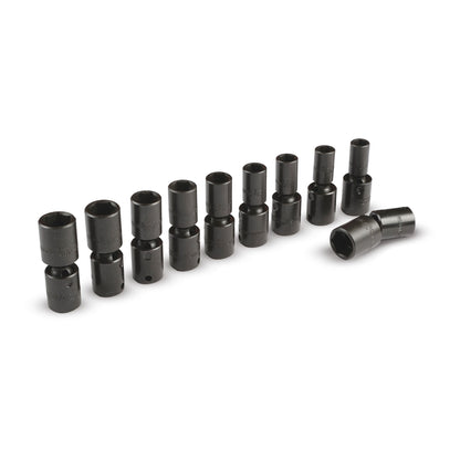 10-PC. 3/8" Drive Metric Deep Universal Impact Socket Set - 6-PT.