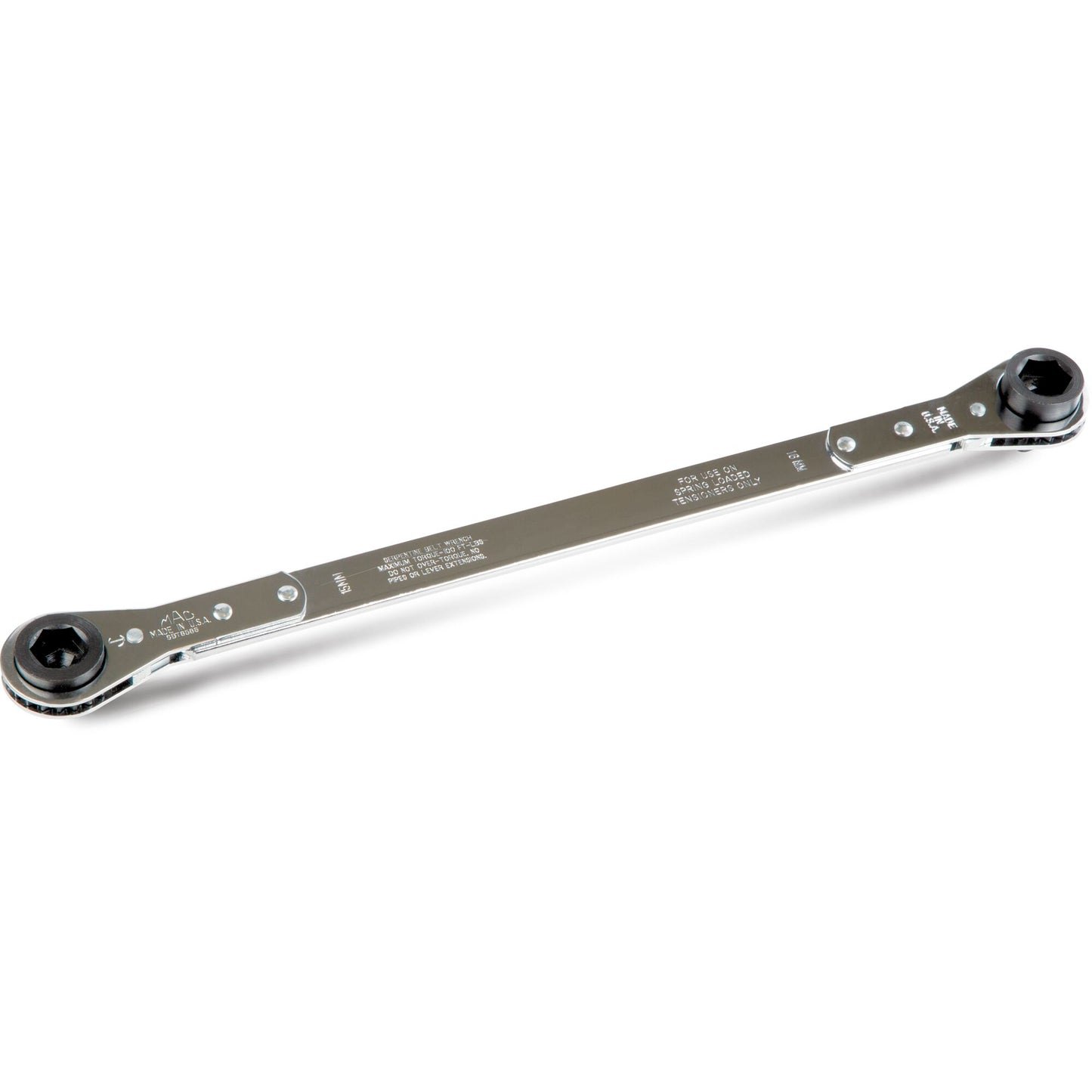 4-Size Ratcheting Serpentine Belt Tool 15mm x 3/8" Square Male x 16mm x 1/2" Male Square