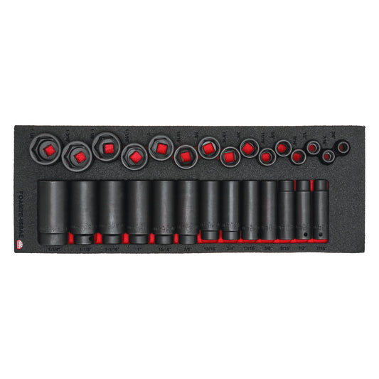 28-PC. 1/2" Drive SAE Standard/Deep Impact Socket Foam Set
