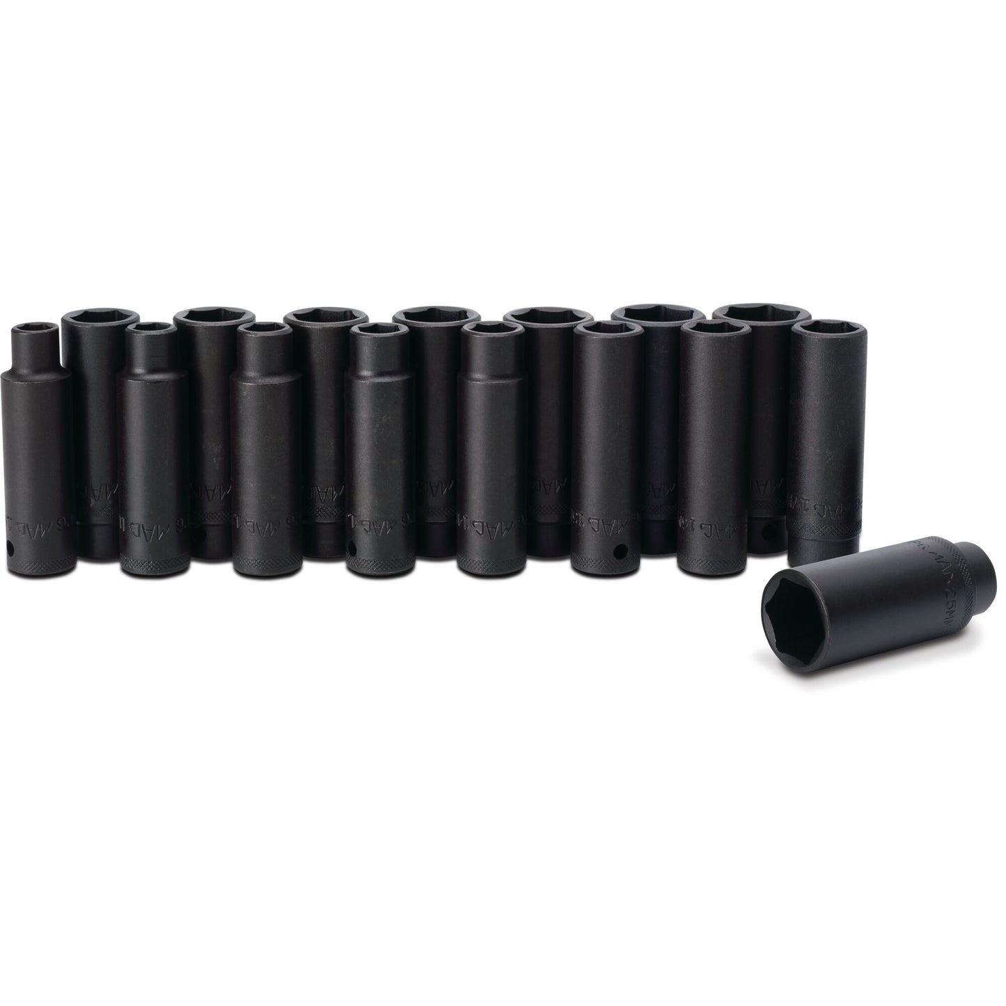 16-PC. 1/2" Drive Metric Deep Impact Socket Set - 6-PT.