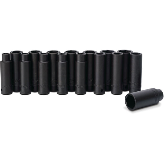 16-PC. 1/2" Drive Metric Deep Impact Socket Set - 6-PT.