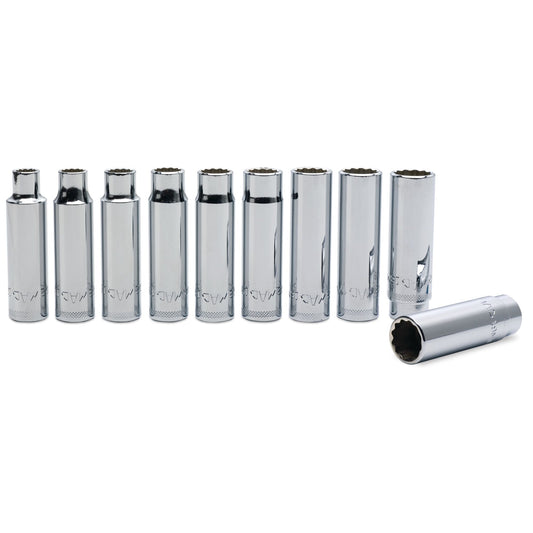 10-PC. 1/2" Drive Metric Deep Socket Set - 12-PT.