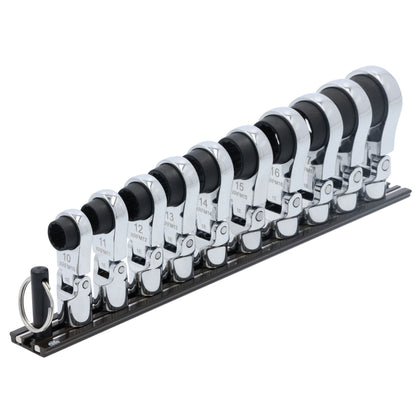10Pc. 3/8" Dr. Offset Ratcheting Flex Wrench Head Attachment Set - 12Pt.