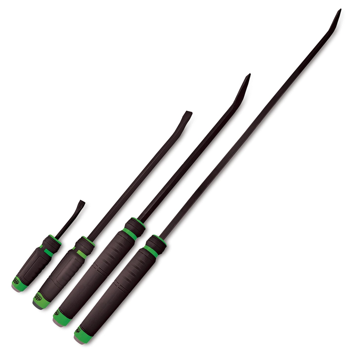4-PC. Capped Comfort-Handle Curved-Head Pry Bar Set – Hi-Vis Green