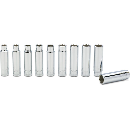 10-PC. 1/2" Drive Metric Deep Socket Set - 6-PT.