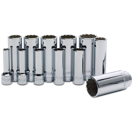 Socket Set, Deep SAE in Metal Tray 3/8" Drive - 12-PC.