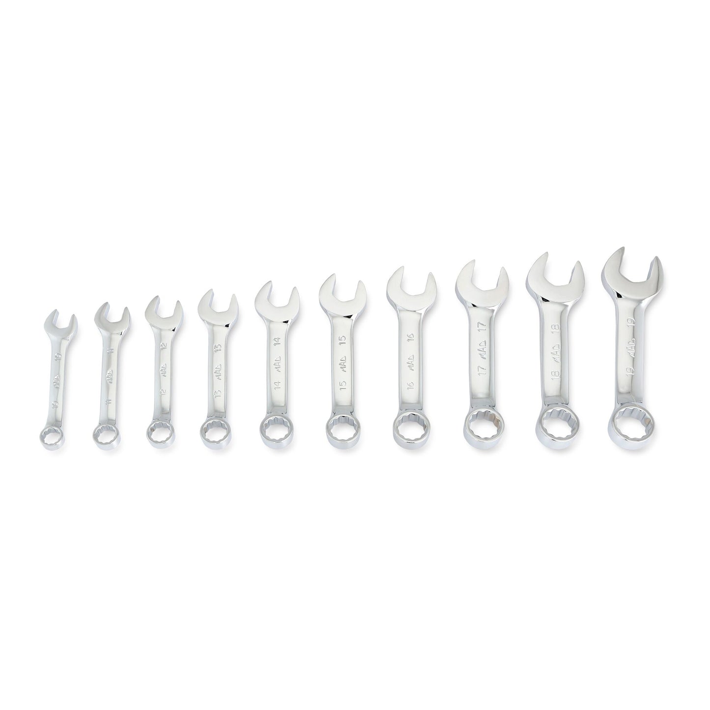 10-PC. Metric Knuckle Saver™ Stubby Combination Wrench Set - 12-PT.