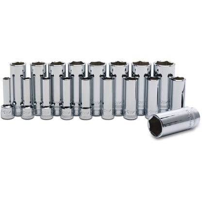 Socket Set, Deep Metric in Metal Tray 3/8" Drive - 18-PC.