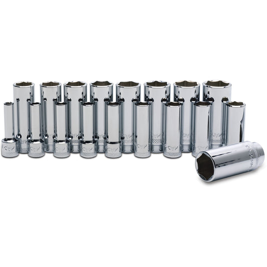 Socket Set, Deep Metric in Metal Tray 3/8" Drive - 18-PC.