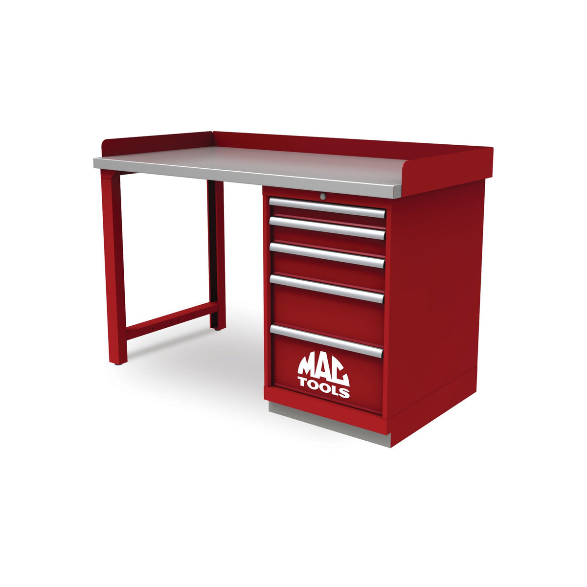Pedestal Workbench with Butcher Block Work Surface - Firebrick Red