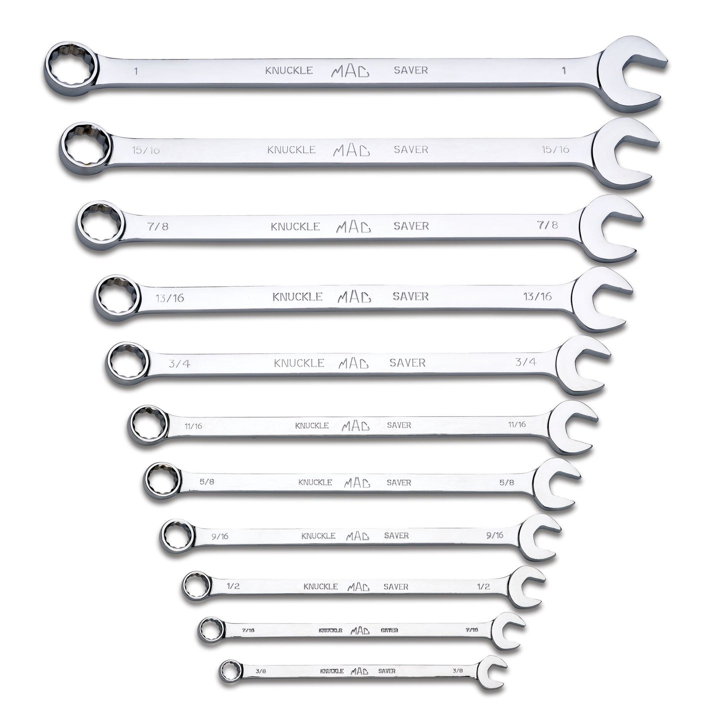 11-PC. SAE Long Knuckle Saver Combination Wrench Set - 12-PT.
