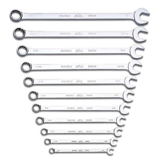 11-PC. SAE Long Knuckle Saver Combination Wrench Set - 12-PT.