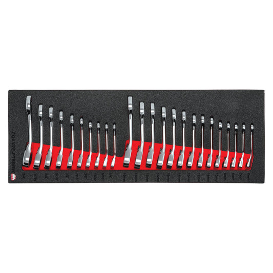 24-PC. 12-PT. SAE/Metric Stubby Reversible Racheting Wrench Foam Set