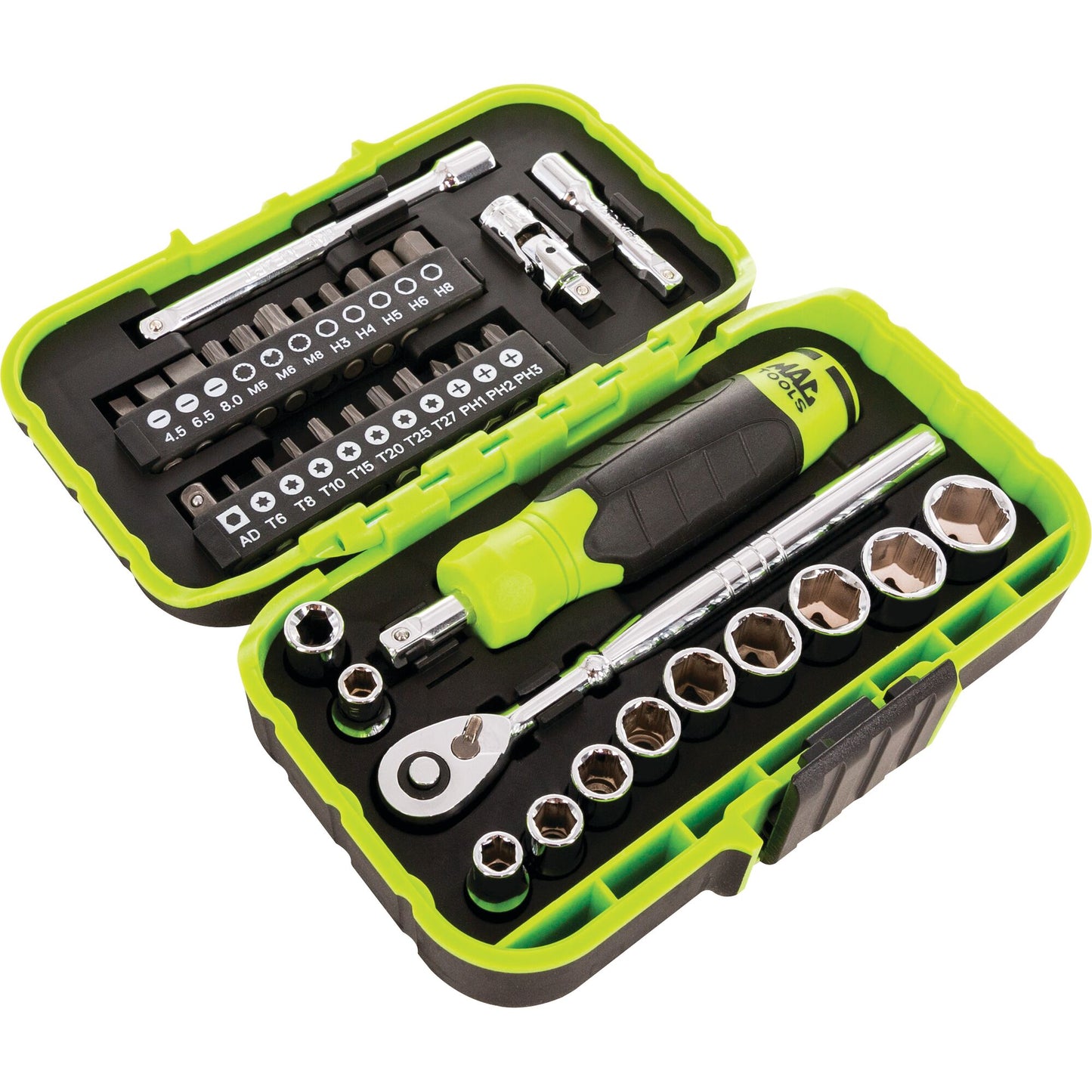 38-PC. 1/4" Drive SAE Precision Torque Micro Set - Hi-Vis Green