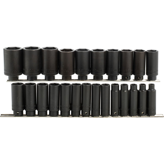 24-PC. 1/2" Drive Metric Deep Impact Socket Set - 6-PT.