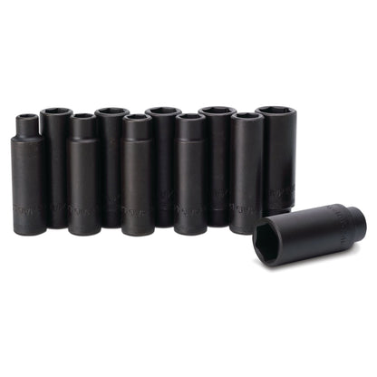 11-PC. 1/2" Drive Metric Deep Impact Socket Set - 6-PT.