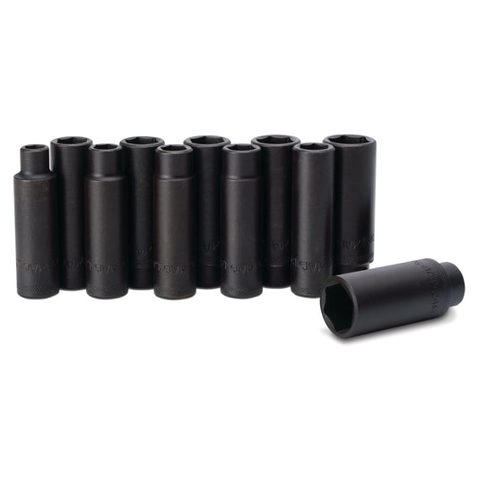 11-PC. 1/2" Drive Metric Deep Impact Socket Set - 6-PT.