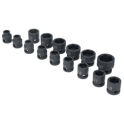 15-PC. 1/2" Drive 6 pt. Stubby Impact Socket Set