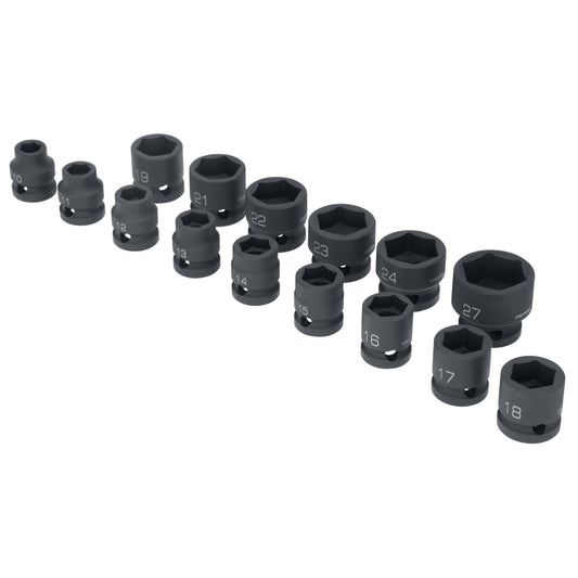 15-PC. 1/2" Drive 6 pt. Stubby Impact Socket Set