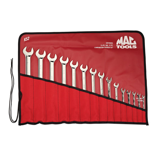 15-PC. SAE Knuckle Saver Combination Wrench Set - 12-PT.