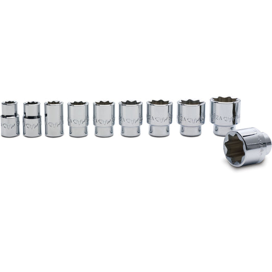 10-PC. 1/2" Drive SAE Socket Set - 8-PT.