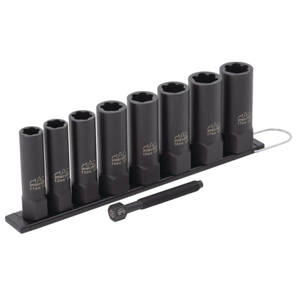 8-PC. 3/8" Drive R.B.R.T™ Metric Impact Foreign Object Removal (FOR) Deep Extractor Socket Set