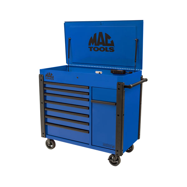 7-Drawer Drop-Top Cart with 49” Vertical Power Drawer - Blue
