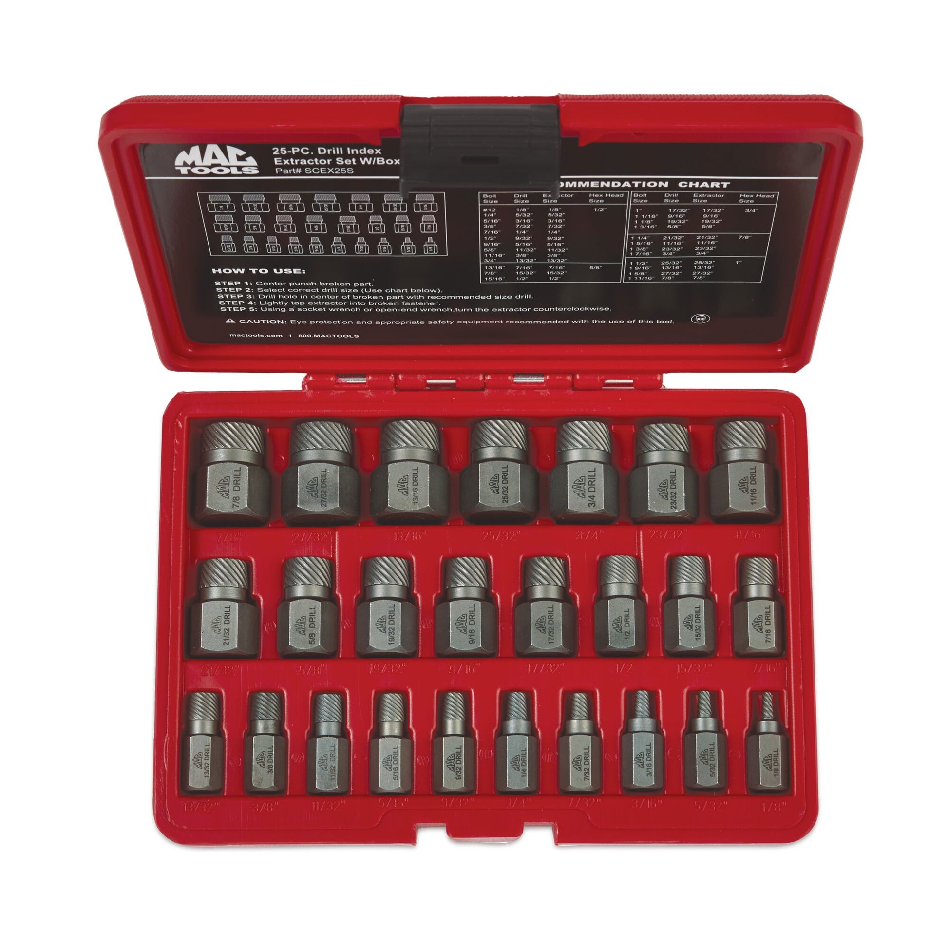 25 Piece Wedge-Proof Screw Extractor Set T&E Tools 8988