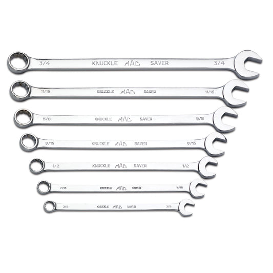 7-PC. SAE Long Knuckle Saver Combination Wrench Set - 12-PT.