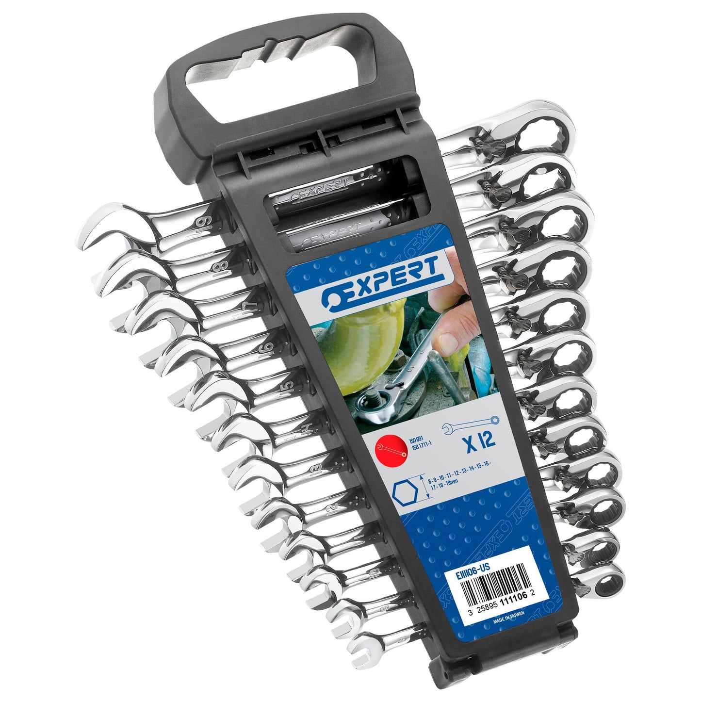 12-PC. Metric Reversible Combination Ratcheting Wrench Set - 12-PT.