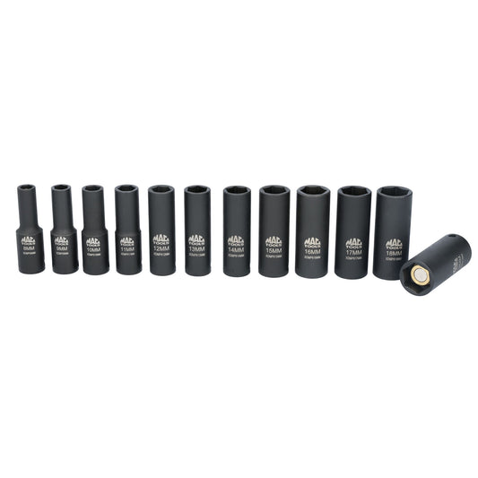 12-PC. Metric Deep Magnetic Impact Socket Set, 3/8" Drive